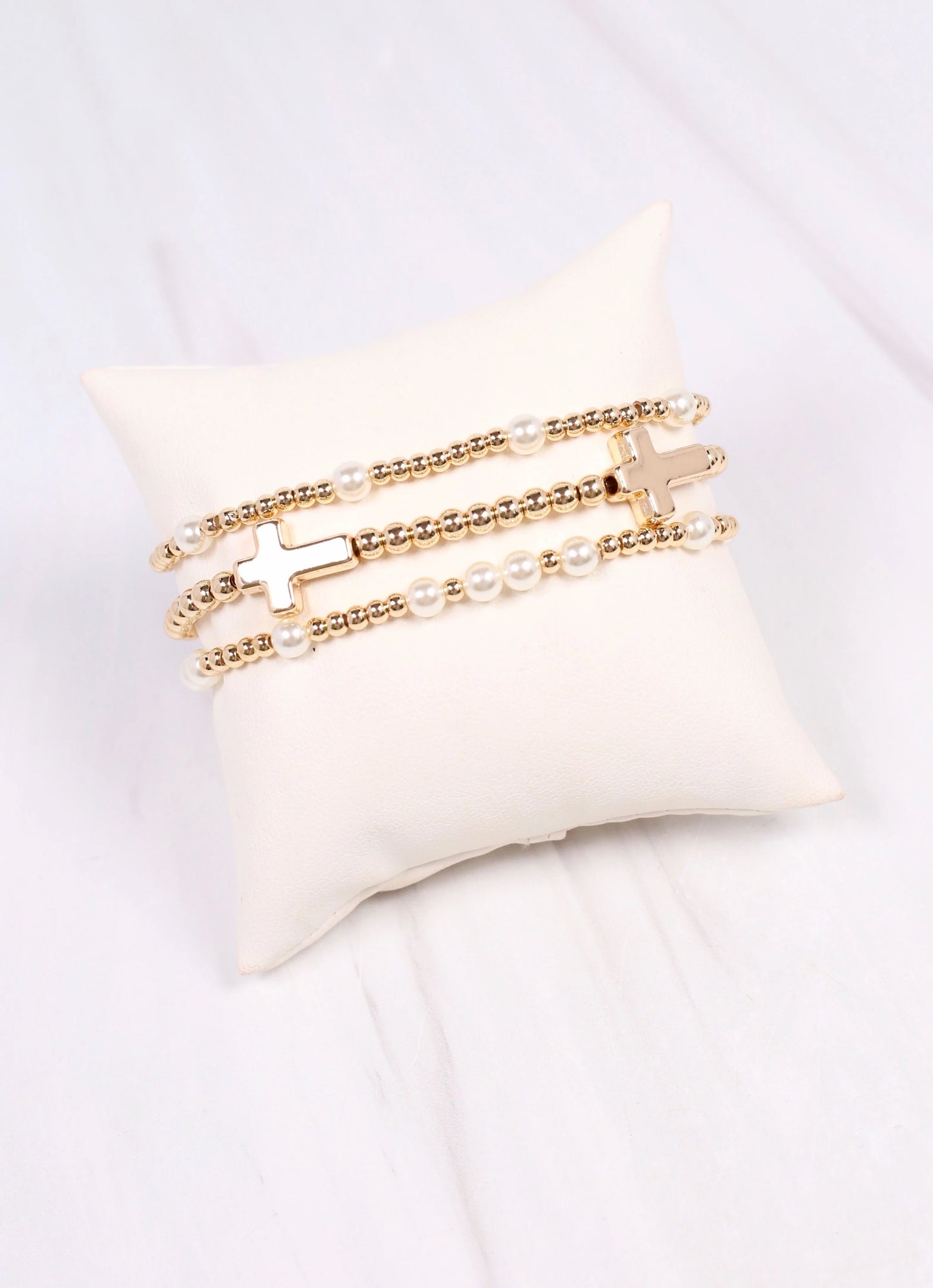 Trinity Pearl and Cross Bracelet Set