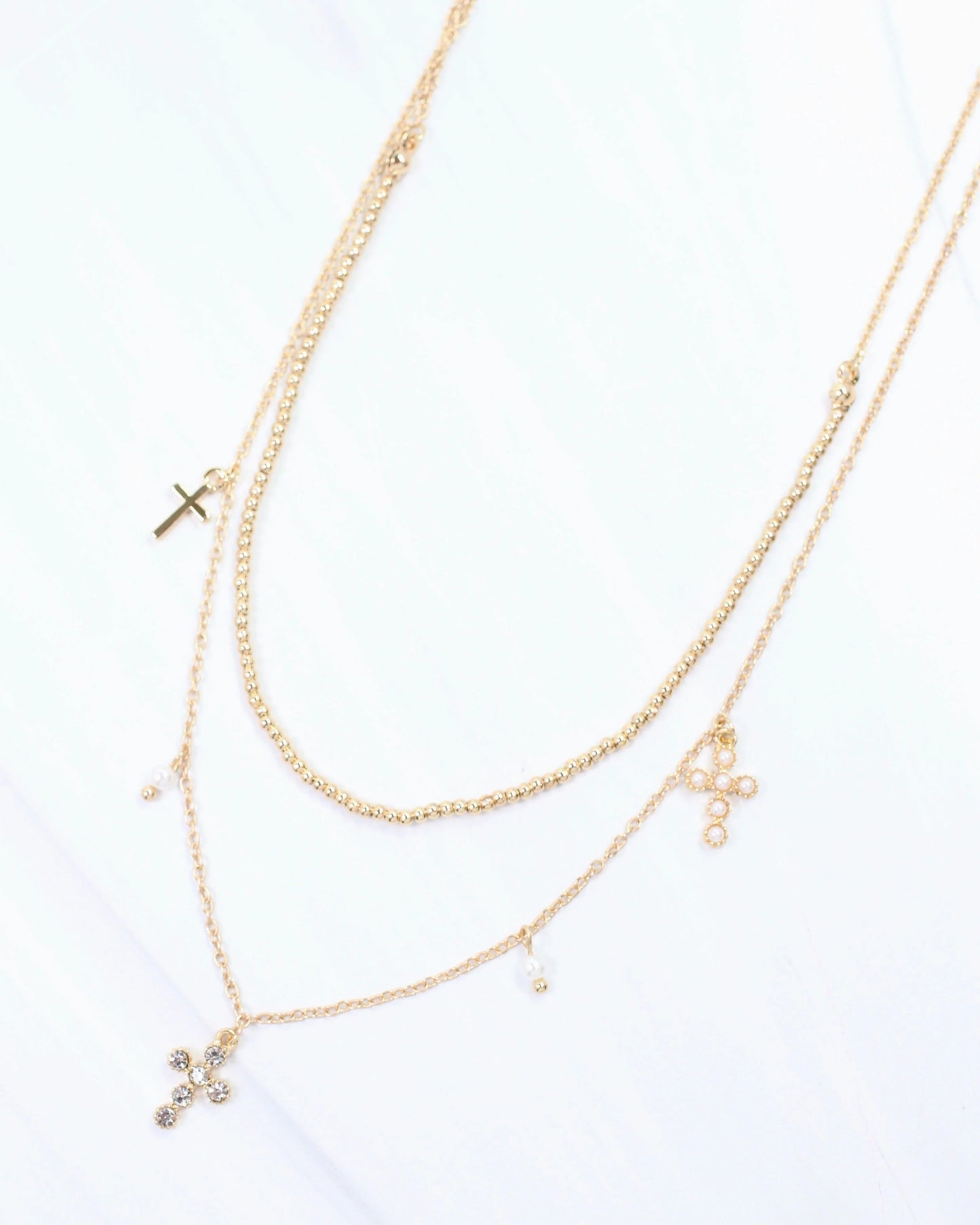 Maya Cross and Pearl Charm Necklace