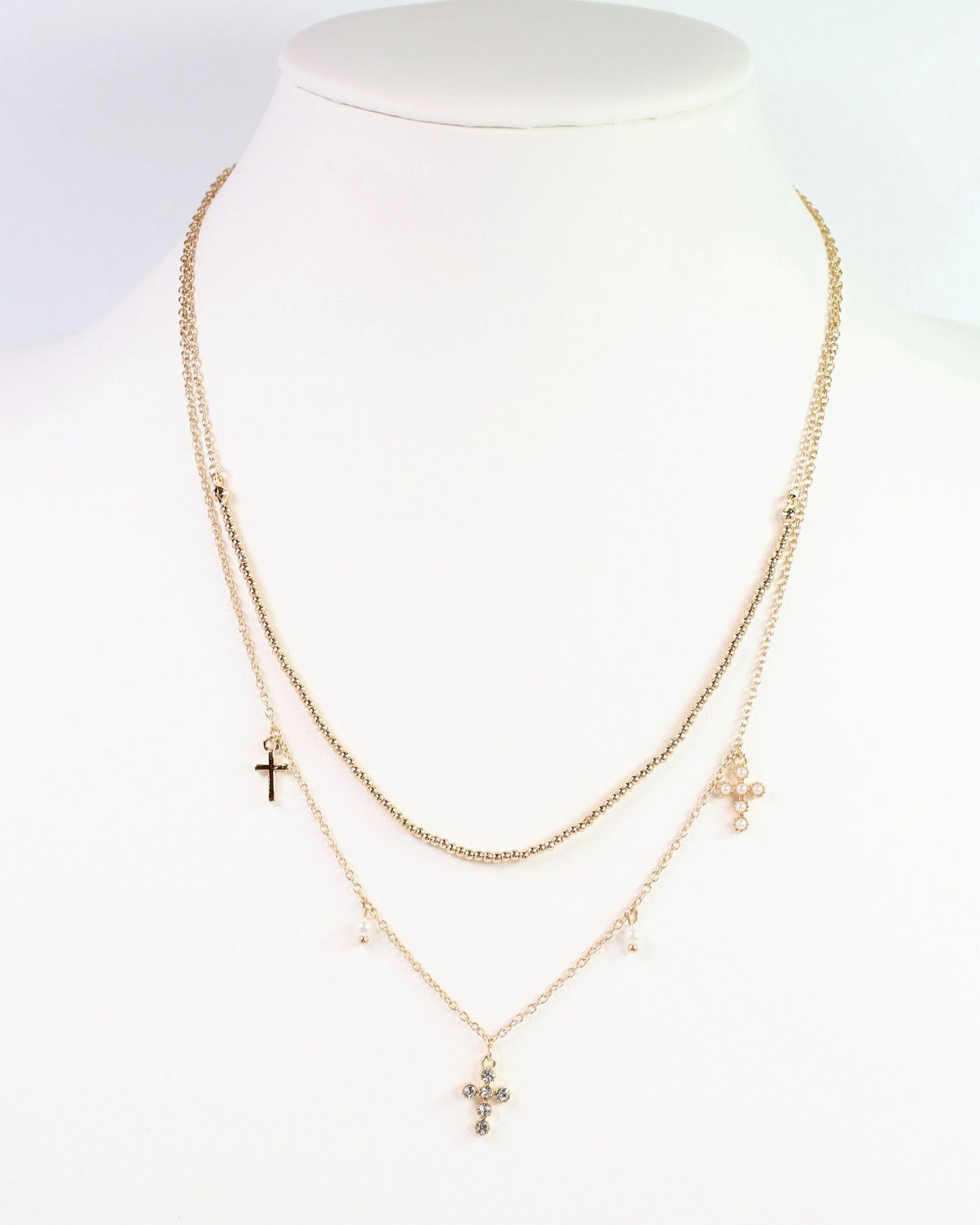 Maya Cross and Pearl Charm Necklace
