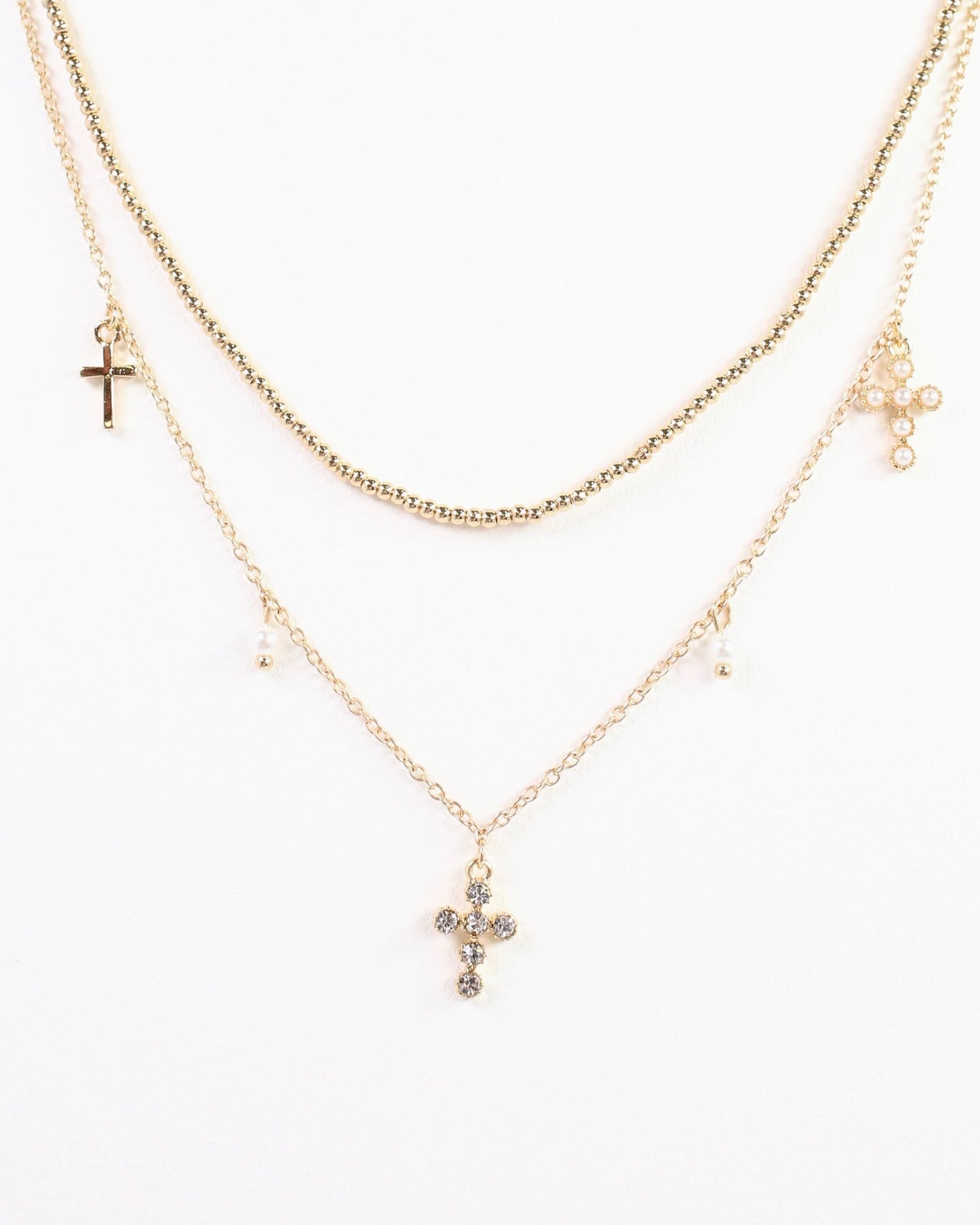 Maya Cross and Pearl Charm Necklace