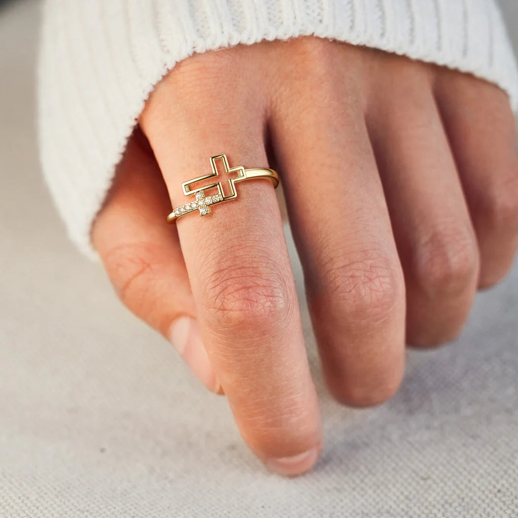 Double Hollow Cross & Infinity Ring