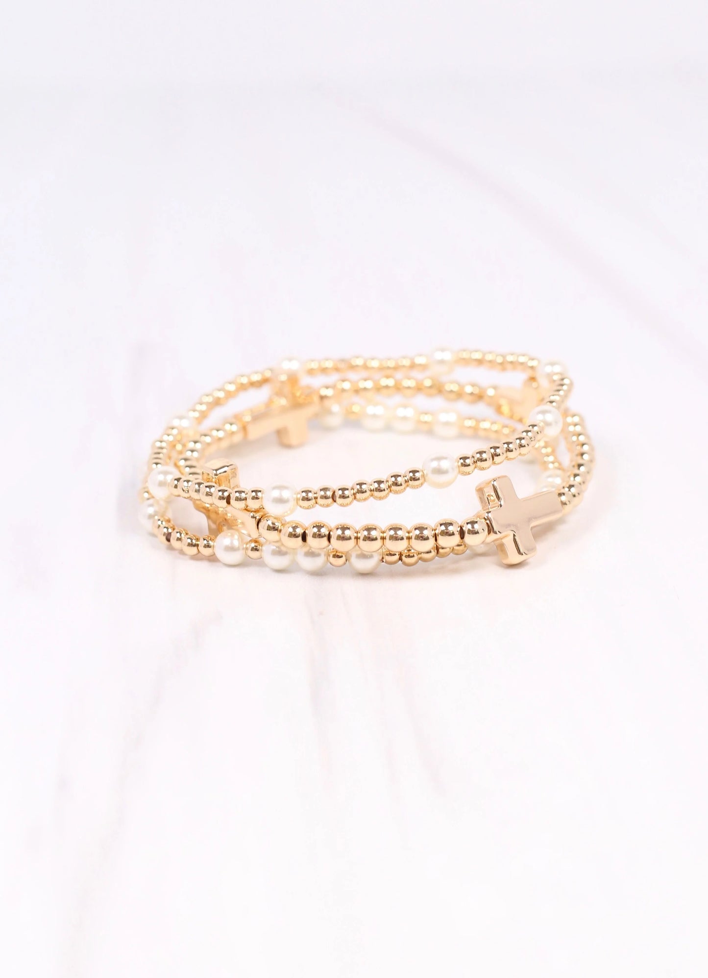 Trinity Pearl and Cross Bracelet Set