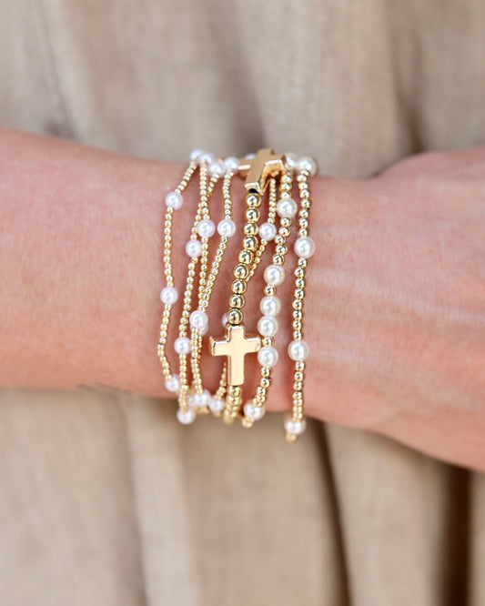 Gili X Adorned Co. Pearl and Cross Bracelet Set