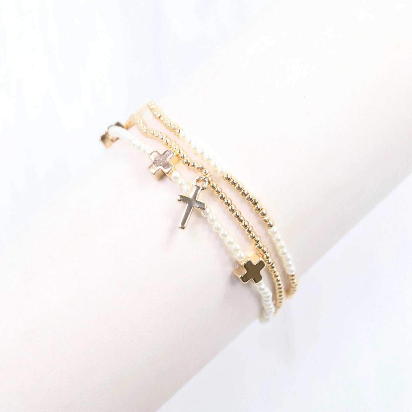 Gili X Adorned Co. Cross and Pearl Bracelet Set