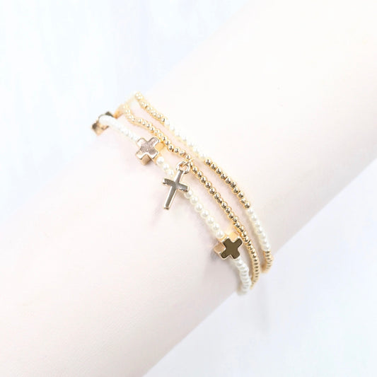 Gili X Adorned Co. Cross and Pearl Bracelet Set