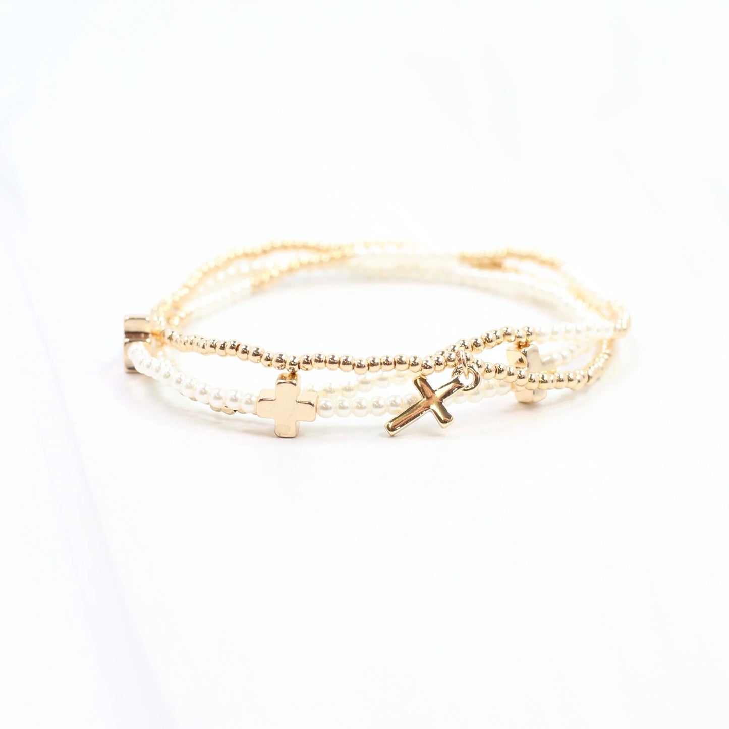 Gili X Adorned Co. Cross and Pearl Bracelet Set