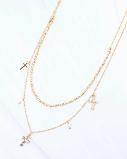 Maya Cross and Pearl Charm Necklace