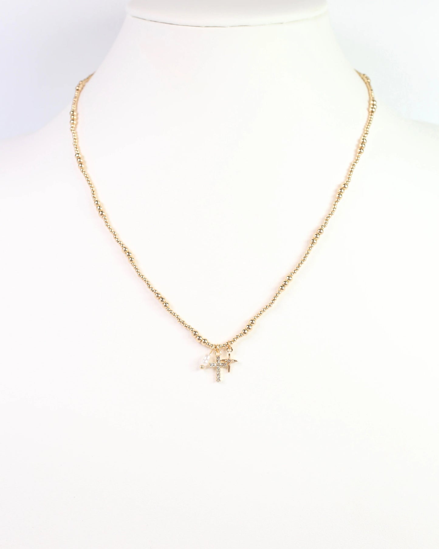 Saylor Cross Charm Beaded Necklace