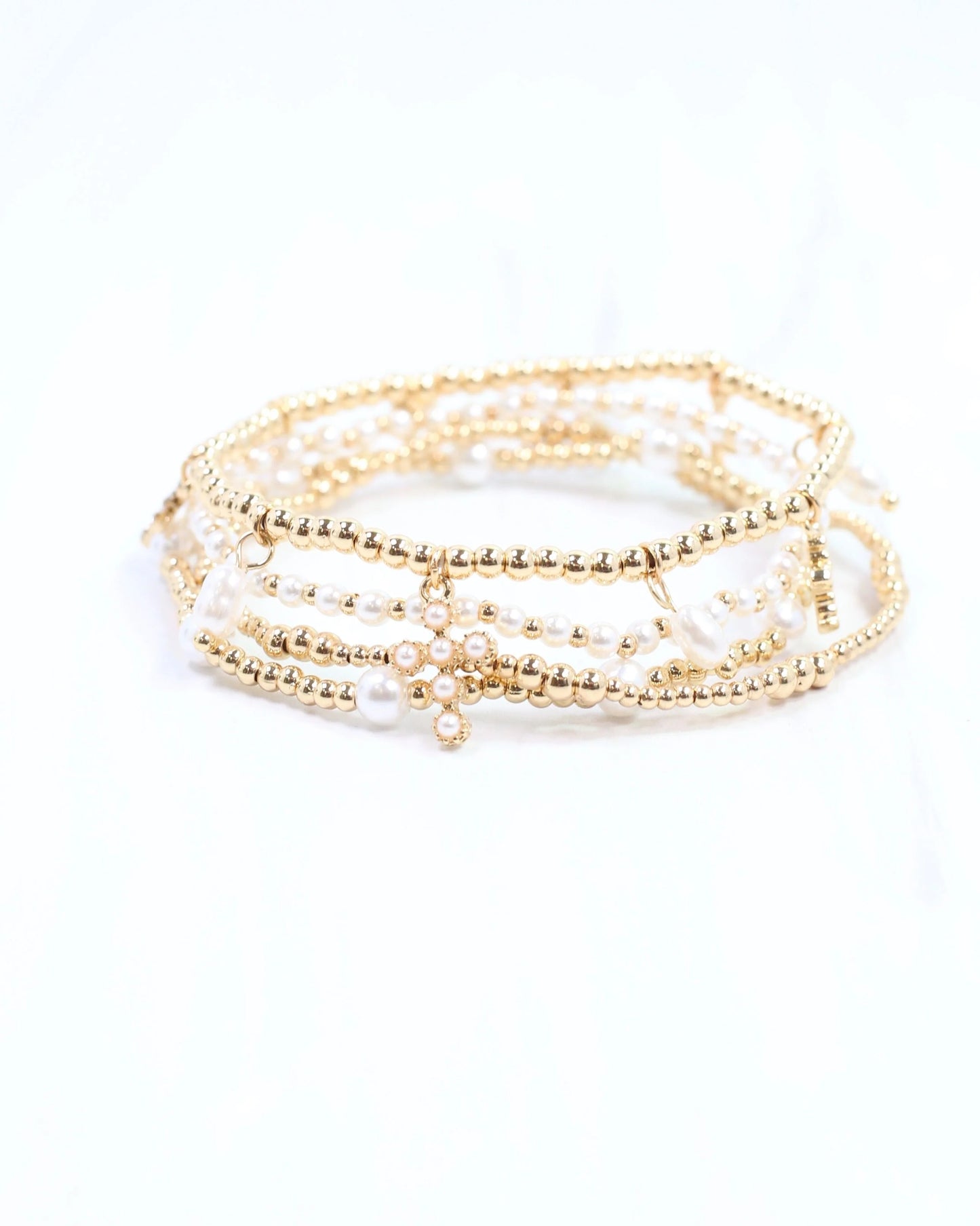 Loving Pearl and Cross Bracelet Set