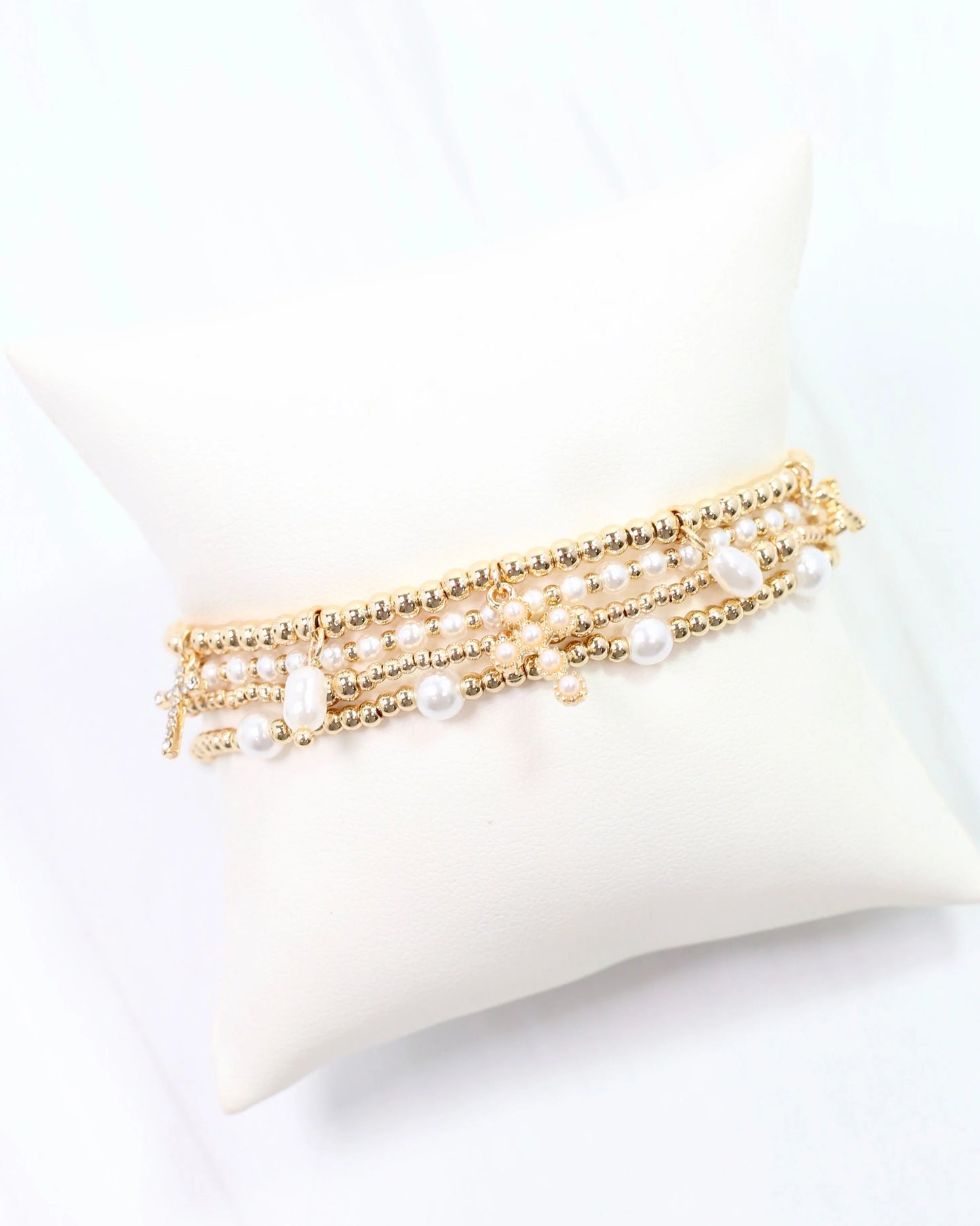 Loving Pearl and Cross Bracelet Set