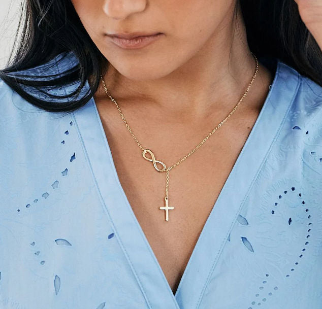 Infinity Cross Lariat Necklace