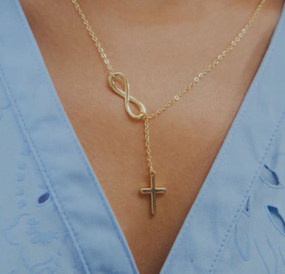 Infinity Cross Lariat Necklace